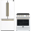 image:imageFORNO Premium 2Piece Package  Leonardo Espresso 30 Electric Range with Convection Oven  30 Gallipoli French Door Refrigerator  White with Antique Brass and Stainless Handles  FBDL00311US
